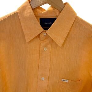 FAÇONNABLE Men's Long Sleeve Linen Button Down Shirt LARGE Tangerine Marl Luxury